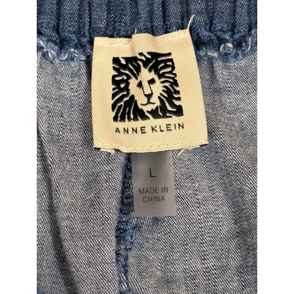NWT Anne Klein Women’s Wide Leg Crop Denim Flat Front Pants Size L Med Wash​​ - Picture 9 of 11